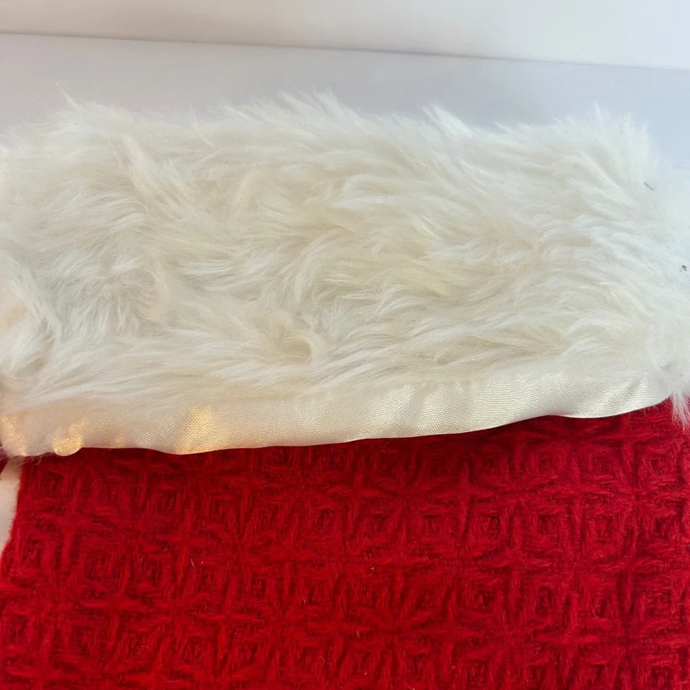Red Waffle Knit Christmas Stocking‎ Embroidered Initial A Faux Fur Trim